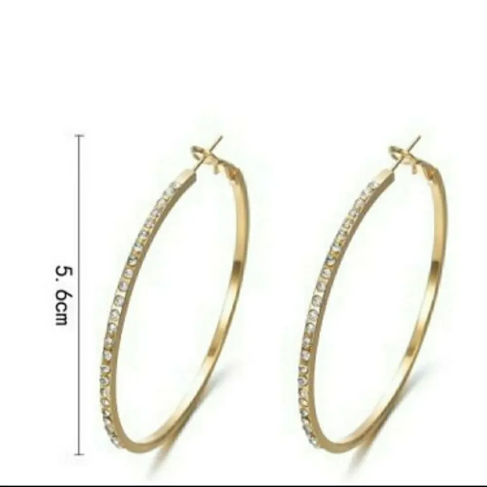 SEE NEW LISTING Rose Gold Tone Rhinestone-encrusted Hoop Earrings - Picture 6 of 12